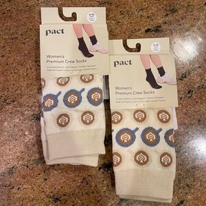 Pact Love You A-Latte Premium Crew Socks Two Pair NWT! Retail: $24